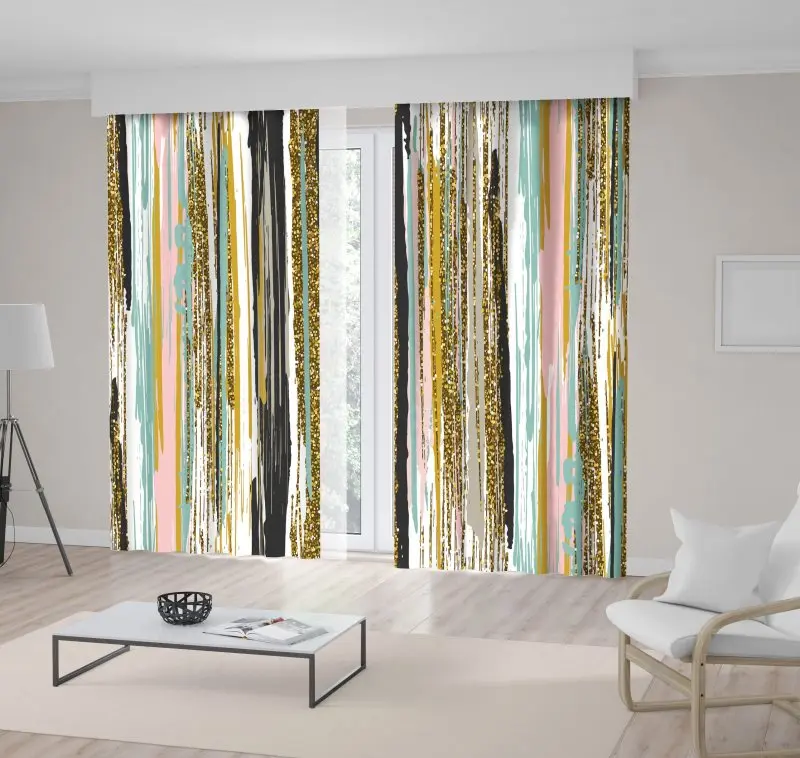 Занавеска Современная работа вертикальные линии кисти штрихи и полосы в золотой