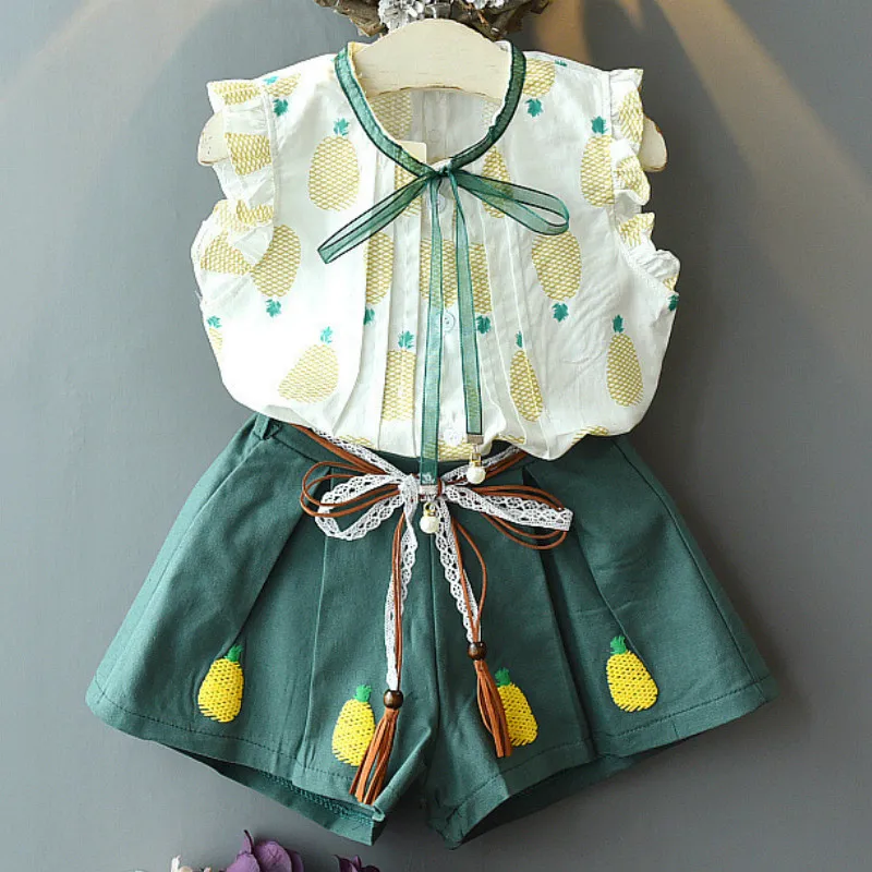 Костюм для девочек 2019 летний комплект одежды Модный милый жилет рубашка + шорты