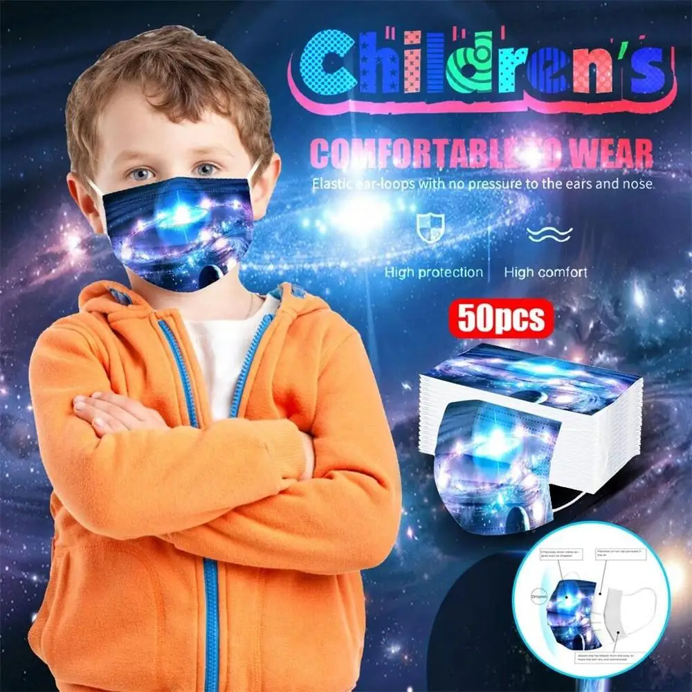 

Children's Masks 3Ply Ear Loop Mouth Masks Cute Cartoon Planet Pattern Printed Disposable Face Mask Boys Girls Kids