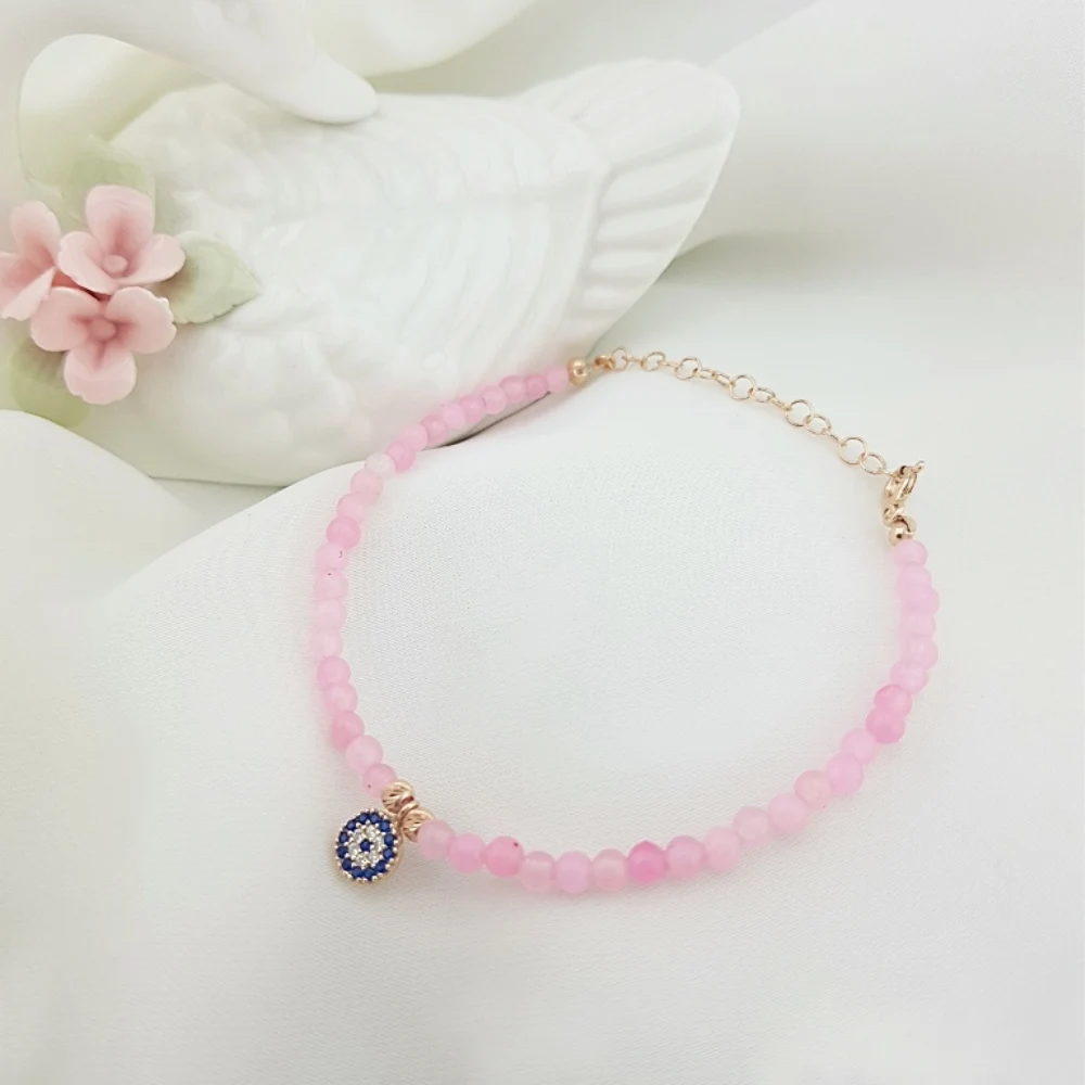 

VAOOV 925 Sterling Silver Pink Quartz Cubic Zirconia Evil Eye Bracelet