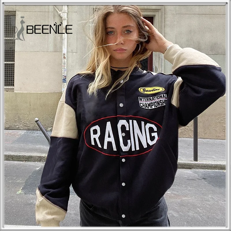 

BEENLE 2022 Women's Winter New College Style Hit Color Baseball Uniform Personality Letter Single-breasted Jacket