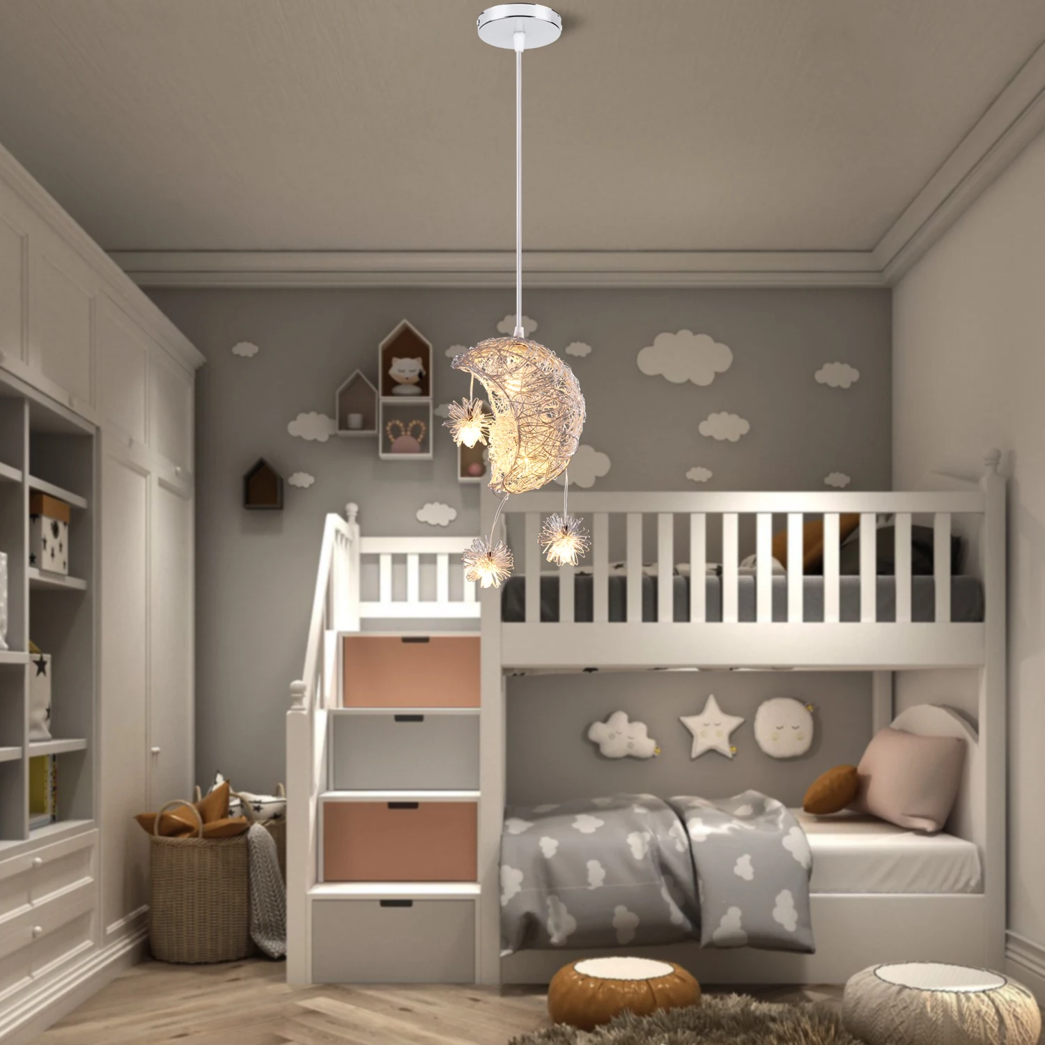 Современный подвесной светодиодный светильник в виде Луны и звезды потолочная