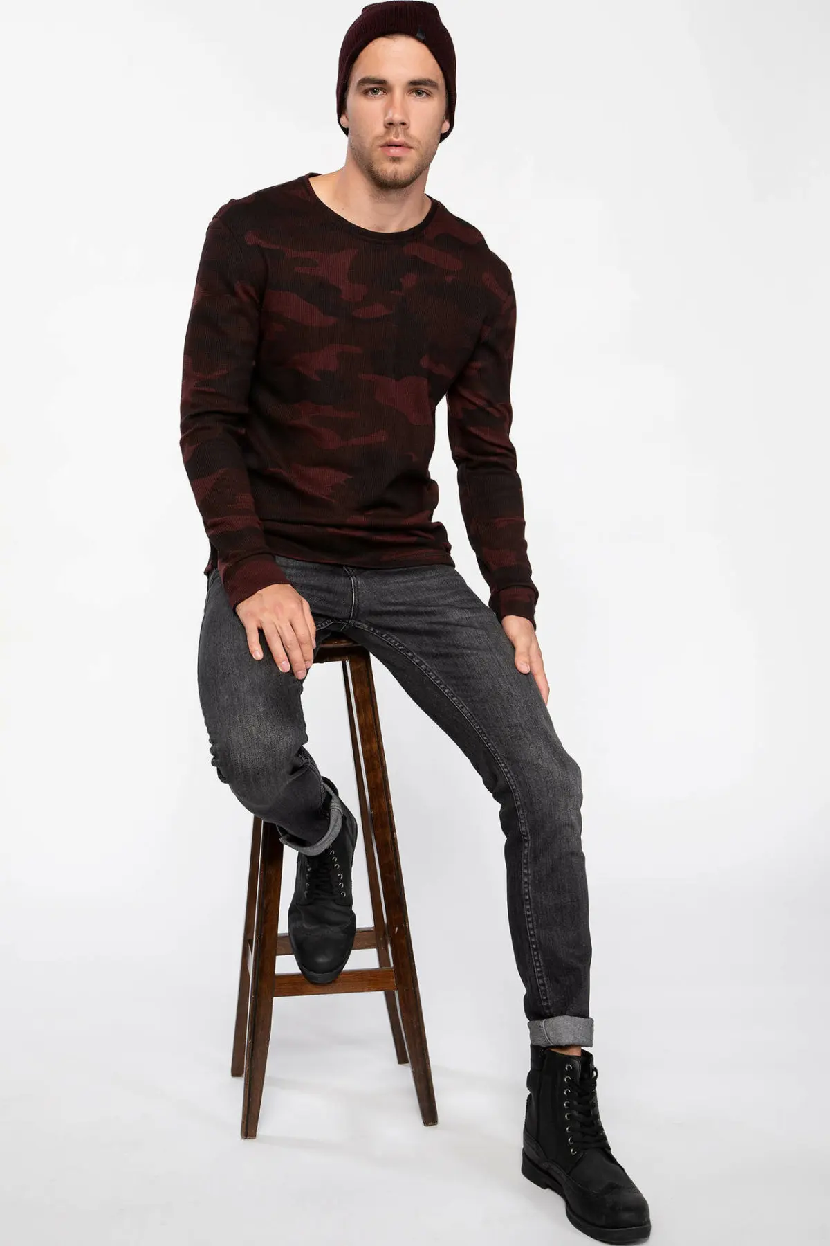 DeFacto мужские модные камуфляжные топы с круглым вырезом повседневные пуловеры для