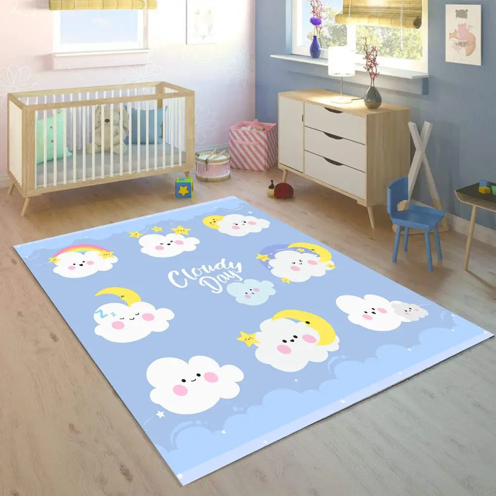 

Else Blue White Funny Clouds Sleep 3d Print Non Slip Microfiber Children Kids Room Decorative Area Rug Mat