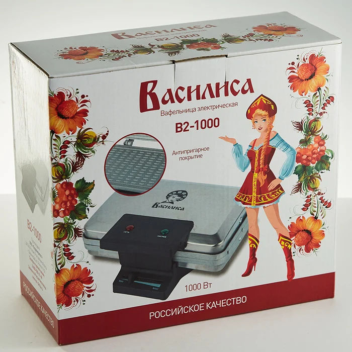Вафельница ВАСИЛИСА &quotКлассика&quot В2-1000 электрическая 1000 Вт серебристая |