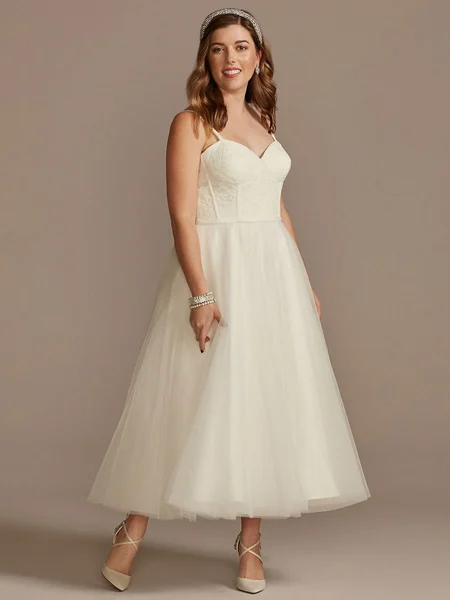 

Short Wedding Dress White Sleeveless Tea-Length Sweetheart Neck Sleeveless A-Line Natural Waist Tulle Bridal Dresses Big Size