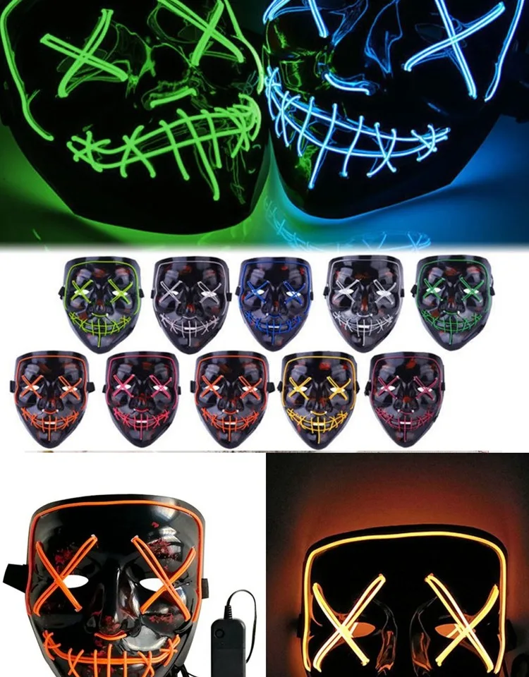 

Halloween Masks Light Glow In The Dark Horror Mask Party Masque Glowing Mask Festival Funny Christmas LED mask Cosplay Mask