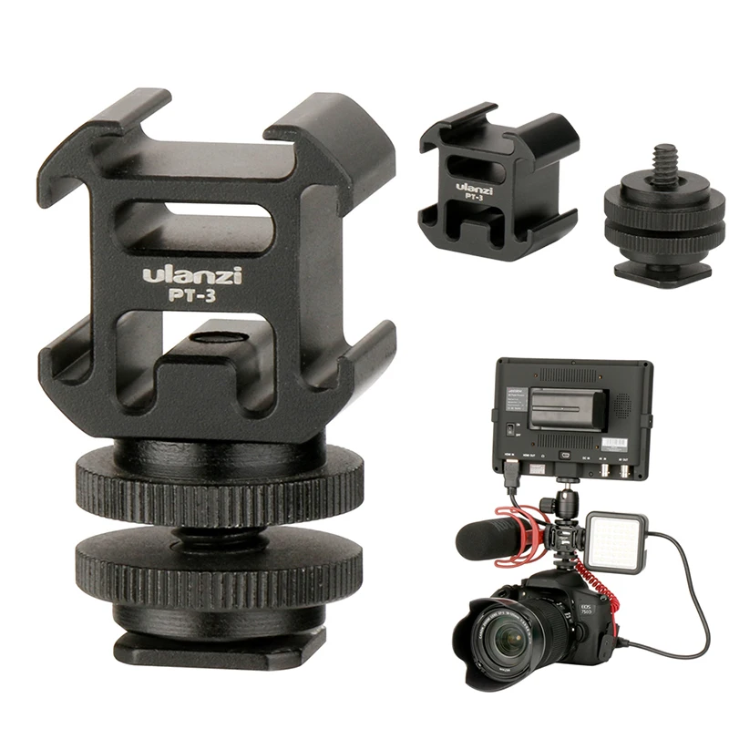 Три головки адаптера Горячий башмак база набор микрофон использовать на камеру