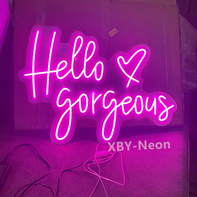 Custom Neon Sign Hello Gorgeous Neon Sign Light Office Room Interior Design Neon Sign Wall Art Neon Sign Wall Decor