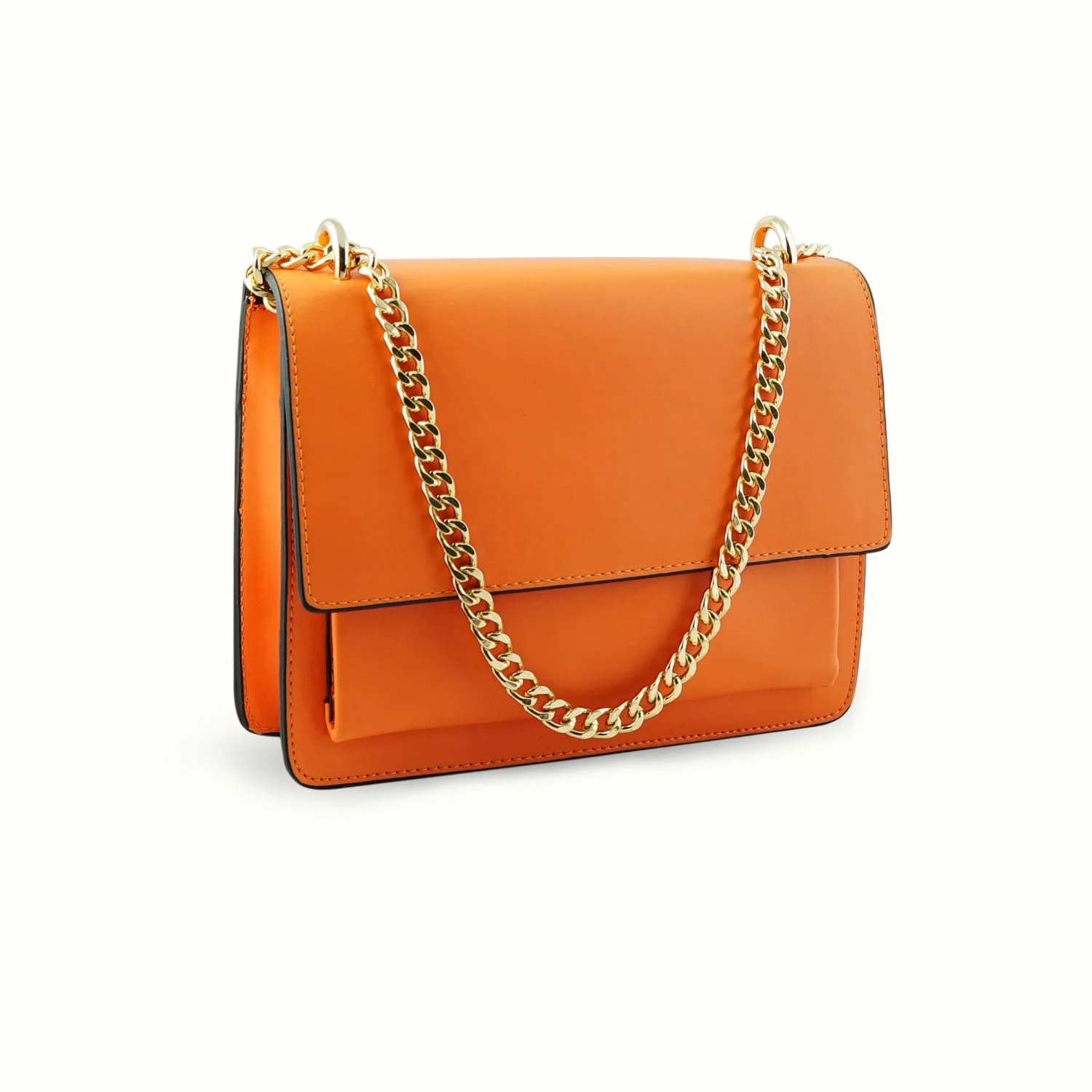 

ECRİN BAG Orange Suede Hand Shoulder Long Gold Plated Chain Handle Tote Bag