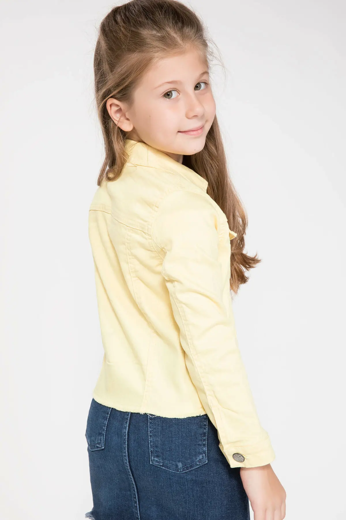 DeFacto/модные однотонные джинсы для девочек куртка детское повседневное свободное