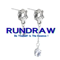 rundraw fashion women oval crystal chain pendant stud earrings silver color transparent earrings for party jewelry gifts