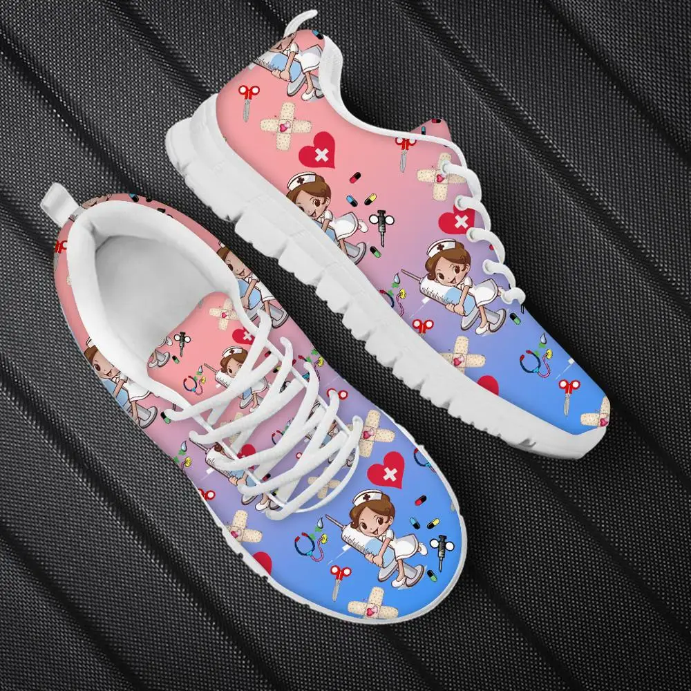 

Jackherelook Women Summer Casual Shoes Cute Cartoon Nurse Print Slip On Sports Gradient Nursing Flat Shoes Breath Air Mesh Shoes