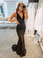 elegant mermaid glitter rhinestone lace long backless prom dress with sequins long luxury evening dress fashion even dress