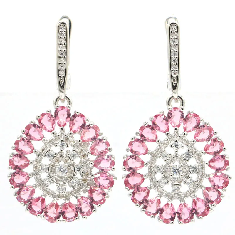 40x20 мм ослепительно создан розовый турмалин Белый циркон женские серебряные