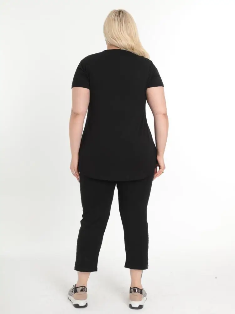 Plus Size Sets Two Pieces Woman Pajamas Sleeping Suits Outfits Track Suit 2022 Black Leopard Lycra Viscose Made in Turkey