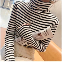 stripe turtleneck sweater women pullover korean style loose casual long sleeve knit sweater female jumpers solid basic sweater