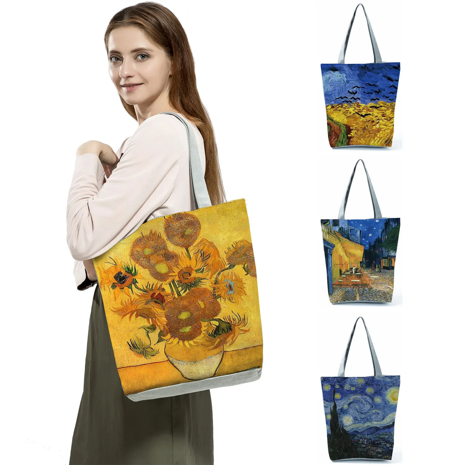 Фото Новая сумка-тоут с масляным покрытием Ван Гога ретро-модная дорожная сумка