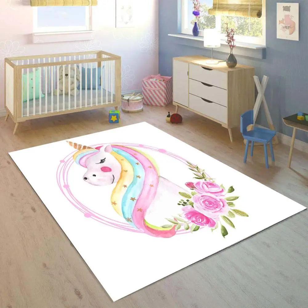 Еще белые деревянные полы на Цветной Единорог лошадей 3d печати Нескользящие из