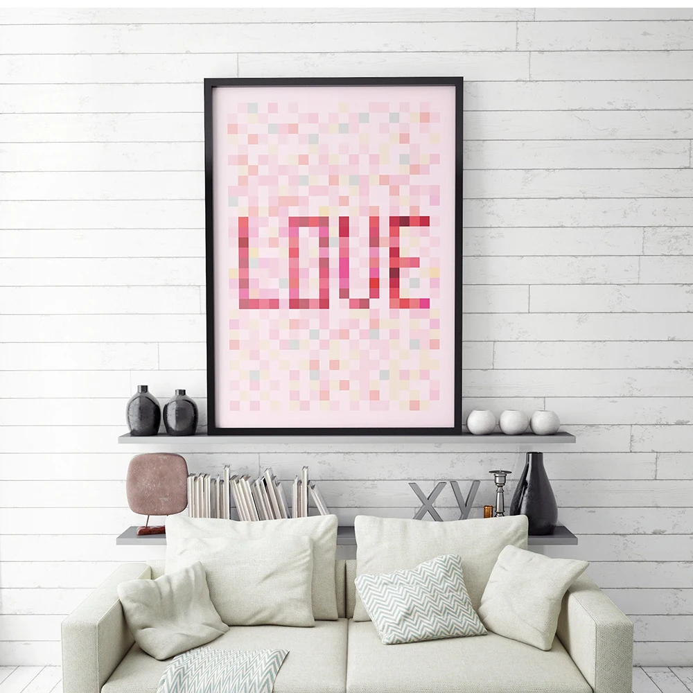 Типографический плакат Pixel Love День Святого Валентина настенный художественный