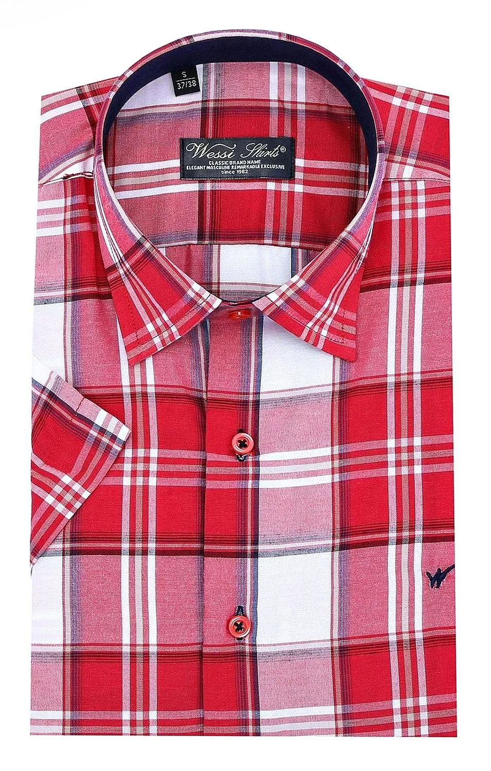 

Plaid Burgundy Short Sleeve Men Shirt Unimart Shop | Wessi