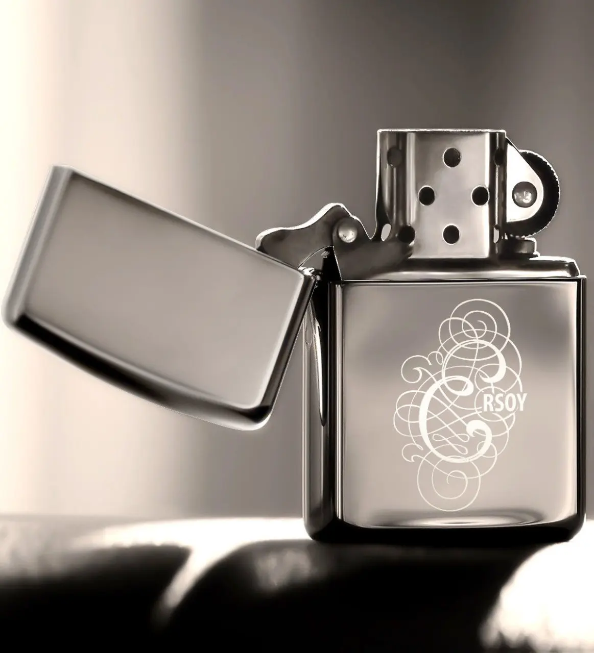 

Personalized E Letter Gasoline Silver Gray Metal Lighter (Model 3)