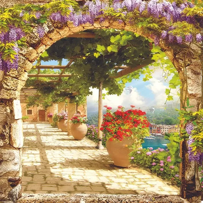 Занавеска для душа вид из арки лилии виноград цветы Риверсайд Терраса Сад