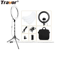 travor ring lamp 18 inch led ring light with tripod dimmable 3200k 5500k bi color for youtube live makeup led round annular lamp