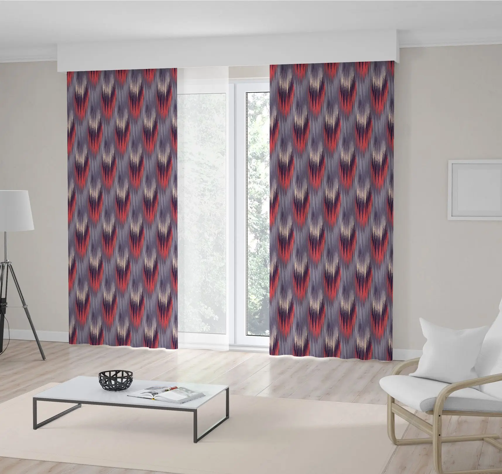 

Curtain Ikat Pattern Vertical Stripes in Navy Blue Red Ethnic Ornamental Artwork Print