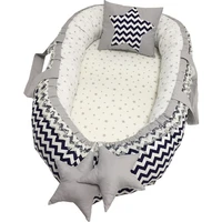 jaju baby handmade navy blue zigzag and gray star orthopedic luxury babynest baby bedding portable crib travel bed 100x60cm
