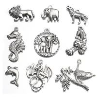 27 models vintage silver color animal charms beads 10pcs diy bracelet pendant necklace accessories for jewelry making findings