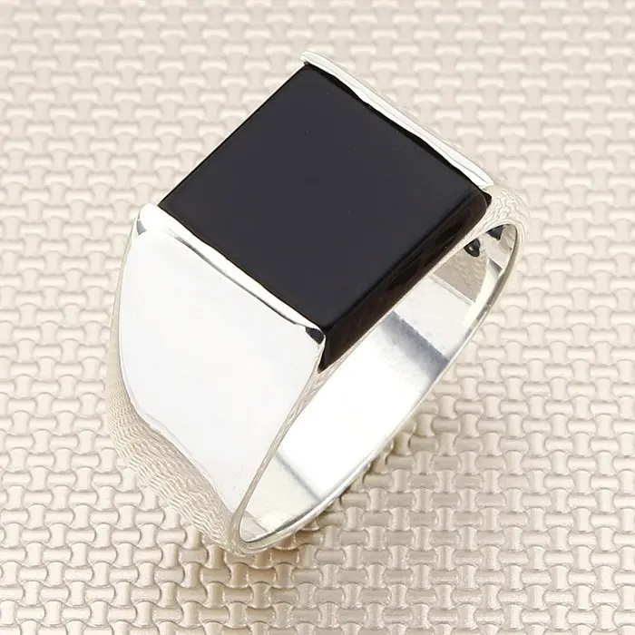 

Plain Square Black Onyx Stone Men Silver Ring Made in Turkey Solid 925 Sterling Silver