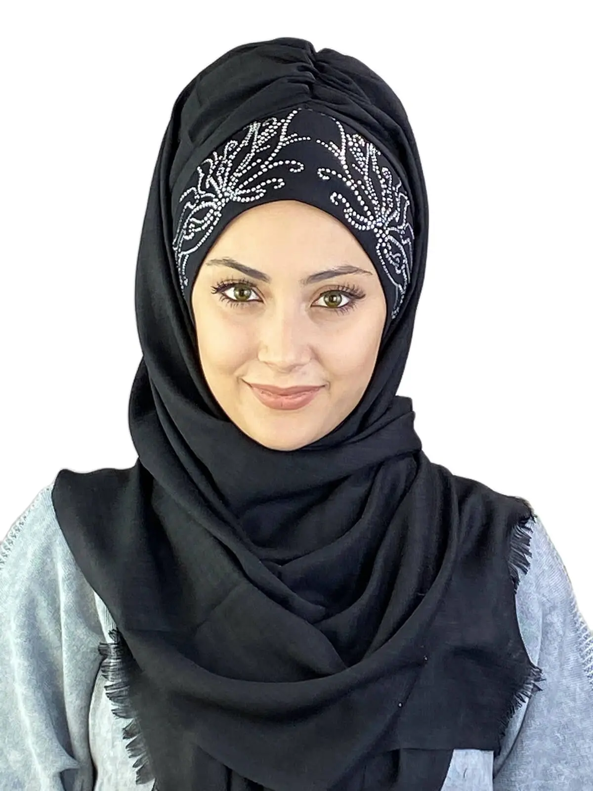 "Черное готовое вечернее платье, шаль с каменным принтом, новый модный исламский мусульманский женский шарф, тренд 2021 года, хиджаб, которая н..."