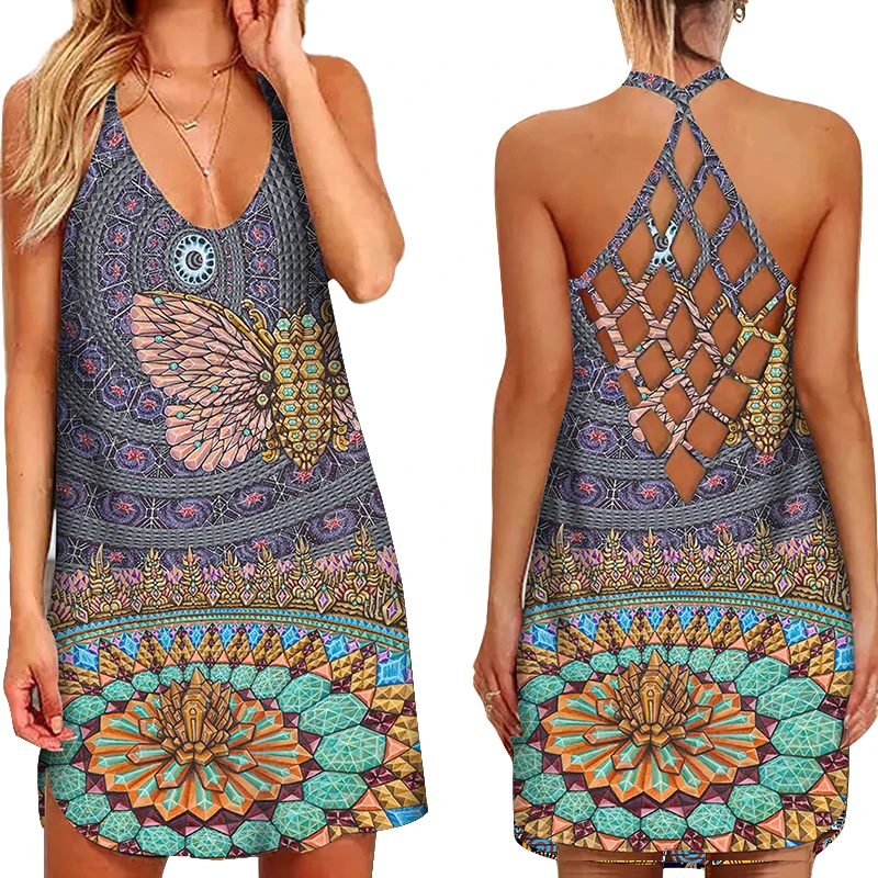 Женское платье-мини в богемном стиле повседневный свободный пляжный сарафан без