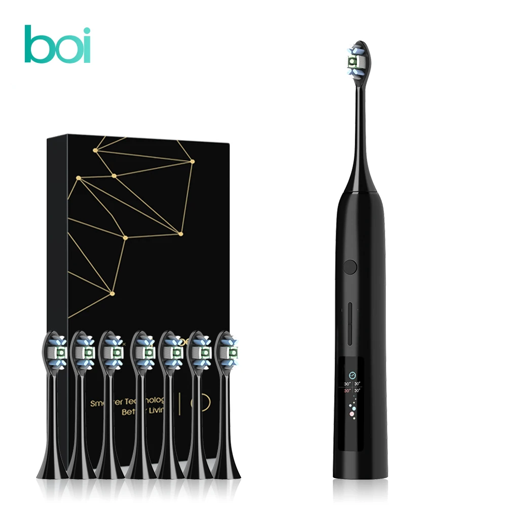 

Boi Waterproof IPX7 Program Timer LCD Screen Fast Charge Sonic Electric Toothbrush Set Tooth Brush Washable Whitening Adult