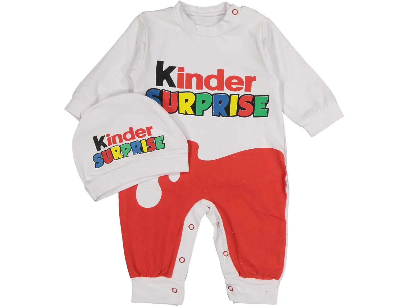 

By Murat Baby Kinder Surprise Printed Beret Snap Fastened Long Sleeve Baby Rompers
