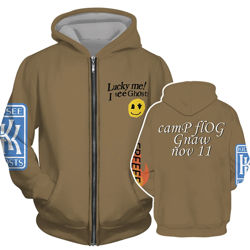 

Harajuku Graffiti Letter Print Men Jacket Hoodie Korean Coat Sweatshirts Lucky Me I See Ghosts Women Hip Hop Casual Sweater Coat