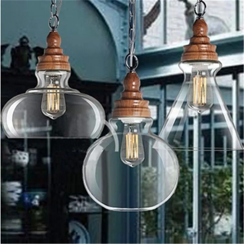 Подвесная лампа в стиле ретро для спальни из дерева и стекла столовой|Подвесные