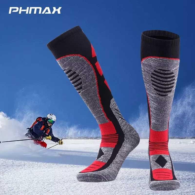 PHMAX Winter Fleece Ski Socks Men Snowboard Thicken Long Outdoor Sports Sock Keep Warm Cycling Running Hiking Skiing Socks