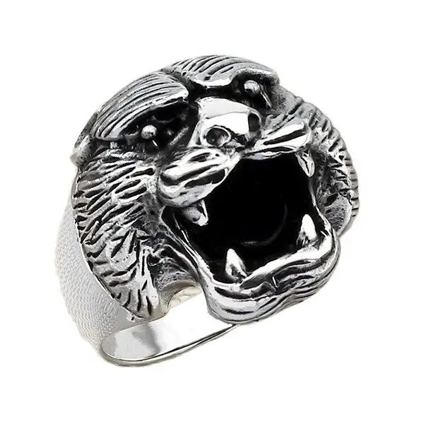 

Стерлингового серебра в виде головы медведя кольцо печатка кольцо ручной работы серебристого цвета; Для мужчин кольцо серебро Для женщин Д...