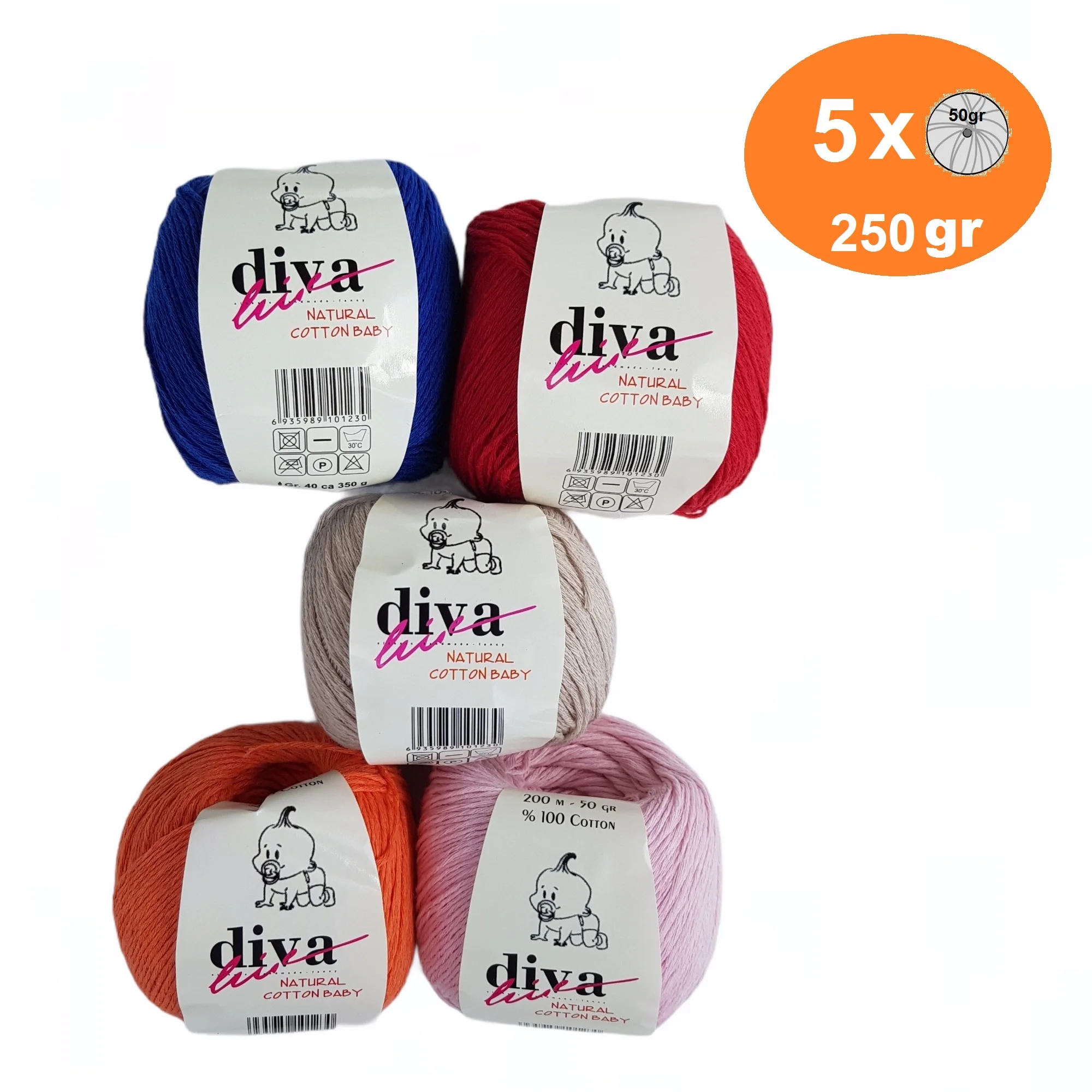 Diva натуральный хлопок Детские Пряжа 5x50gr 200mt ручная вязка крючком нить амигуруми