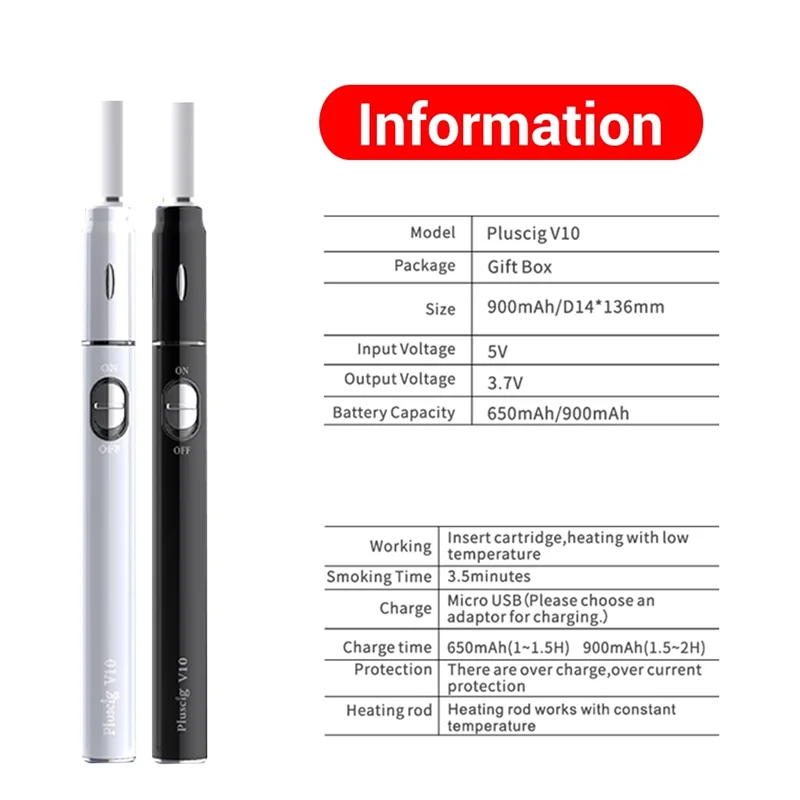 Vape Electronique  Pluscig V10 Kit Box Mod 900mah Battery Elektronik Sigara Cigarette Tobacco Dry Herb Vaporizador Vaper Pen enlarge