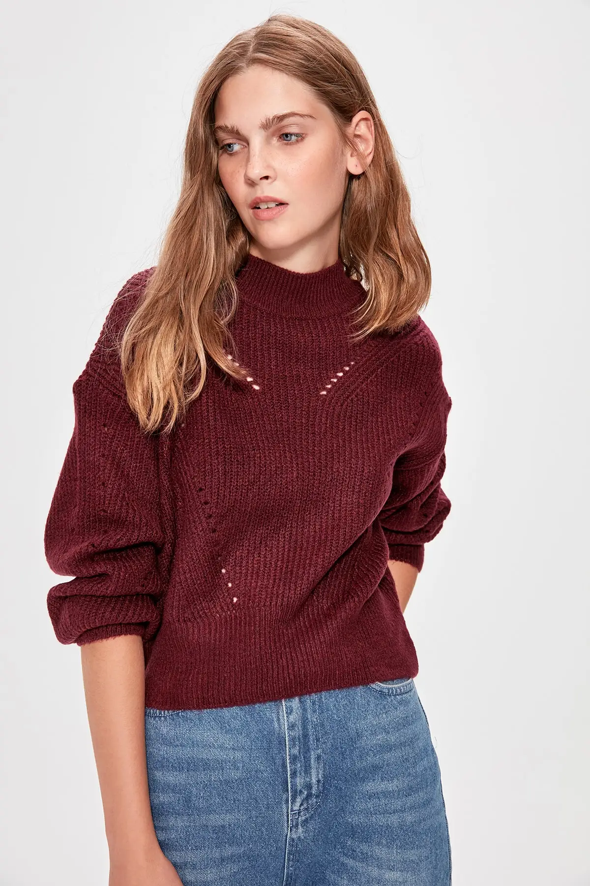 Trendyol бордовый ажурные подробный вязaный свитeр TWOAW20KZ0038 |