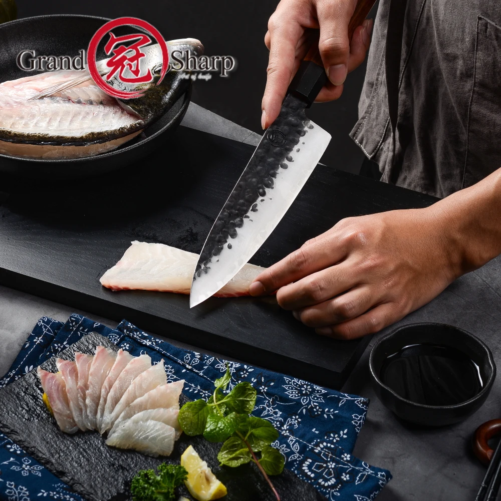 Новый профессиональный шеф нож Grandsharp ручной работы 2019 3 слойный Японский