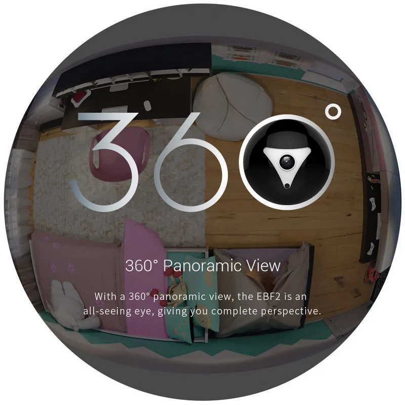 IP-камера Wi-Fi панорамная Ebitcam EBF2 FishEye 3MP 360 градусов слот microSD рыбий глаз |