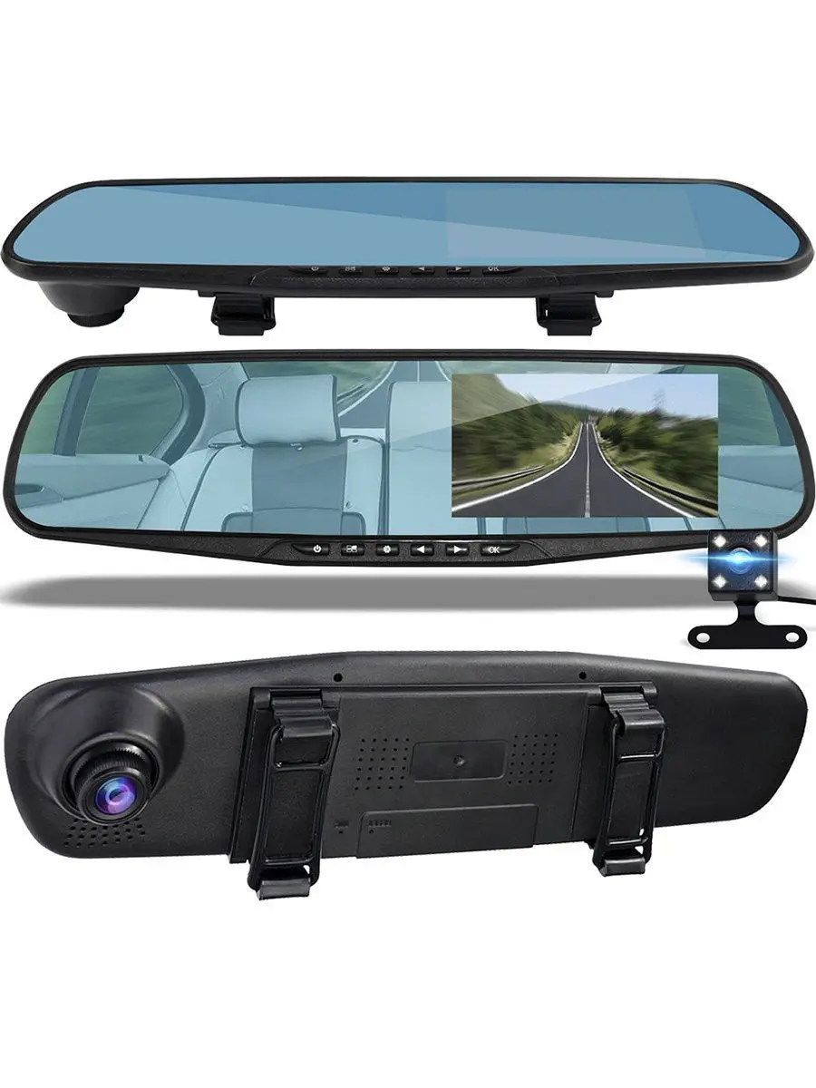 Автомобильный регистратор зеркало видеорегистратор с камерой заднего вида Full HD
