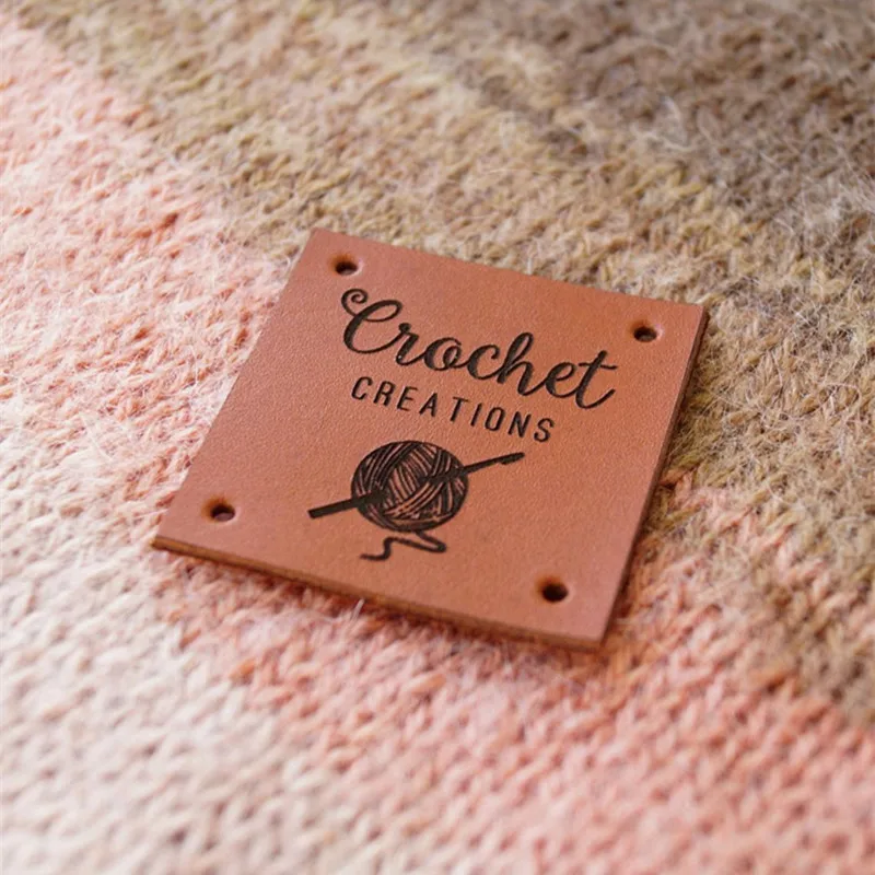 

50pcs Personalized Sewing Crochet clothing labels with logo, leather square handmade Knitting tags label, Hats Accessories DIY