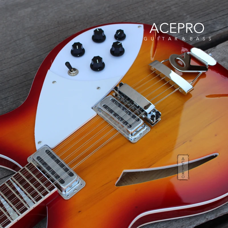 Электрическая гитара с полуполым корпусом 12 струн Струнный мост цвет Cherry Burst гриф
