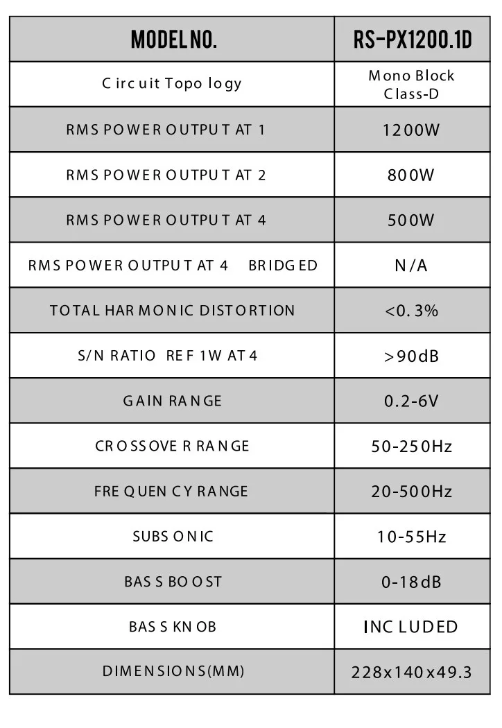 Фотоусилитель автомобиля 1 канал класс D среднеквадратичная мощность Ом 500 Вт-2