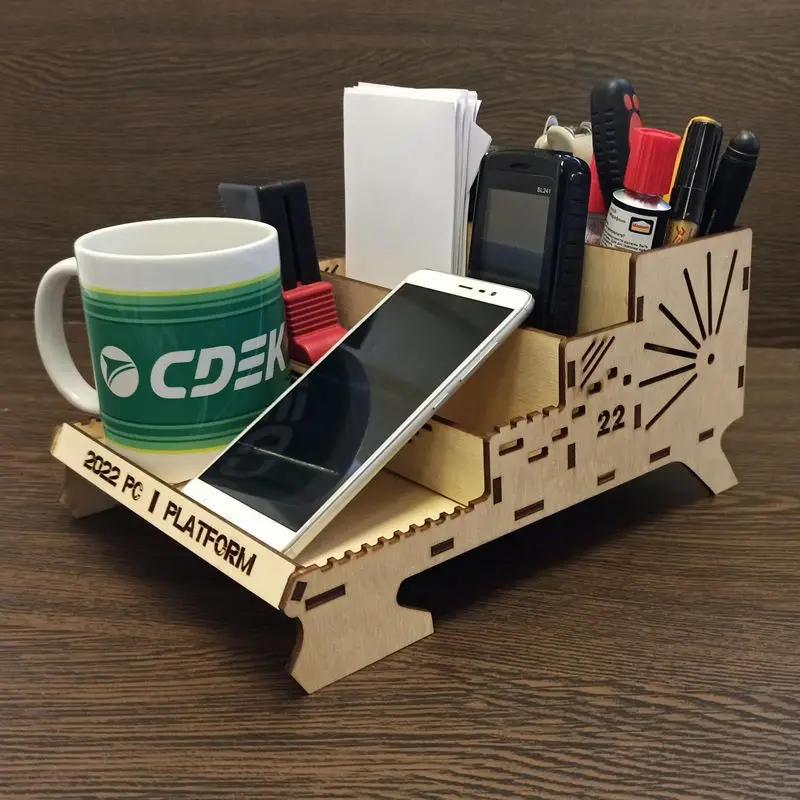 Полка органайзер для системного блока ПК офиса дома канцелярии дерево-фанера 7